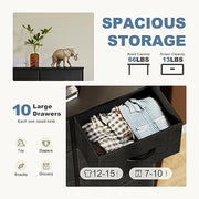 DUMOS 10 Drawer Tall Dresser for Bedroom & Living Room, Black | Fabric Storage Dresser Tower with Bins, Anti-Tip, Chest Organizer Unit, Steel Frame, Wood Top, Easy Pull Handle