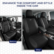 Skechers Air-Cooled Memory Foam Seat Covers,Mesh Thick Car Seat Covers,Piping Leather Car Seat Covers Front Seats,Airbag Compatible,Automotive Comfort Universal FitMost Cars,Vans,Truck,SUV,Black