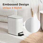TrashAid Slim Bathroom Trash Can with Lid Soft Close & Pedal, 1.6Gal, White | Removable Inner Bucket, Stainless Steel Garbage Can, Small Wastebasket for Toilet/Office/Bedroom, Retro Design, Odor Control