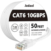 Jadaol Cat6/Cat6A Ethernet Cable 50FT Flat with Clips 10Gbps Network, White | 1FT 3FT 5FT 10FT 15FT 20FT 25FT 30FT 35FT 50FT 60FT 75FT 100FT 150FT 200FT LAN Patch Cable for Router, Modem, Switch, Gaming