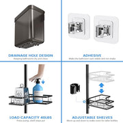 Adjustable Shower Caddy Tension Pole: Rustproof Corner Bathroom Shelves | 4-Tier 31-124" No Drill Standing Organizer Fits Apartments Rentals Bathroom Bathtub, for Shampoo, Conditioner, Bath Essential