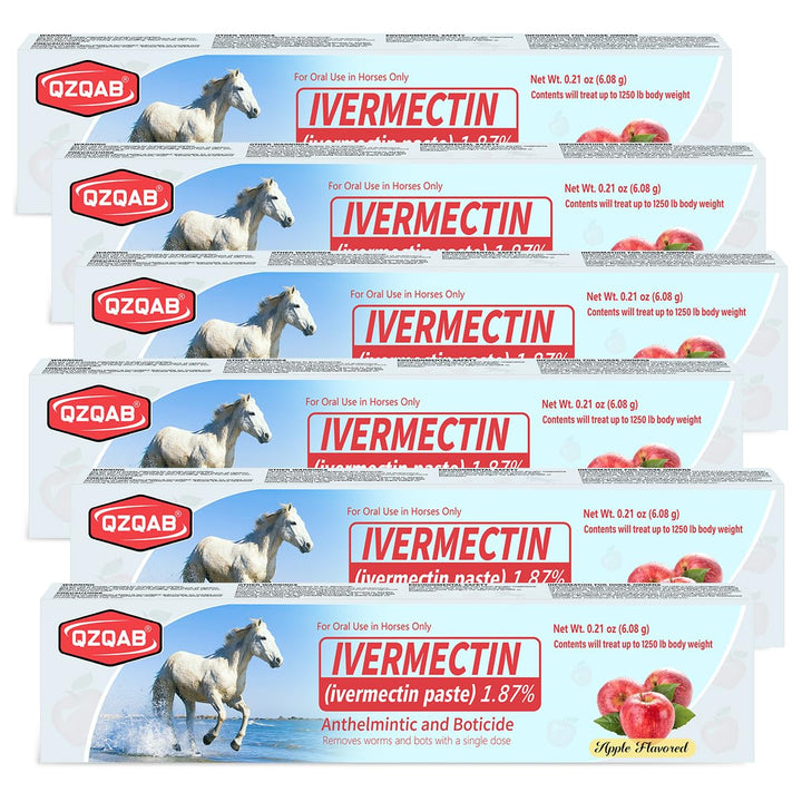 Ivermectin Equine Paste 1.87% – Apple Flavored Oral Dewormer for Horses, 6-Pack