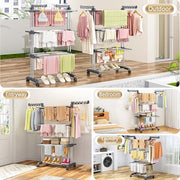 Upgraded 4-Tier Clothes Drying Rack, Drying Rack Clothing with Wheels | Large Foldable Laundry Drying Rack, Clothes Rack with Side Hooks for Indoor Outdoor Air Drying, 19.68"D x 29.9"W x 67.7"H