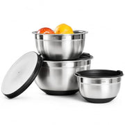 Bellemain Stainless Steel Mixing Bowls with Airtight Lids Set - Set of 3 | Non-slip Silicon Base, Kitchen Essentials for Baking & Serving (Mix, Serve, and Store), Rust-resistant, Dishwasher Safe