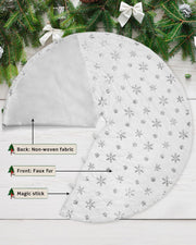 COOLWUFAN 48 Inches Faux Fur Christmas Tree Skirt, Silver Sequin Snowflake | White Christmas Tree Skirt Decor for Holiday Parties and Seasonal Home Decorating