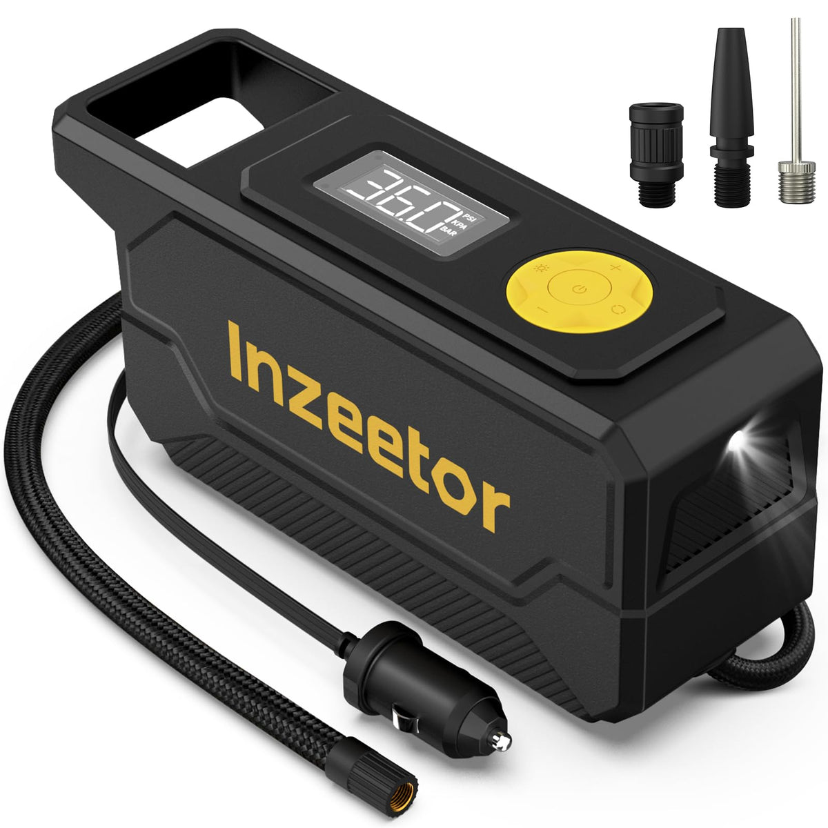 150 PSI Tire Inflator Portable Air Compressor with Digital Pressure, Black | 12V DC Auto Shutoff Air Pump Emergency LED Light for Car Tires, Bicycle & Balloons