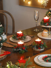 Christmas Candle Ring, 4 Pcs Votive Candle with Red Berry Pinecone | Xmas Ring Candle for Table Centerpiece Decoration Wedding Holiday,Red
