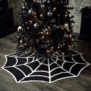 Junkin 48" Gothic Halloween Tree Skirt Black Christmas Tree Skirt | Halloween Spider Web Tree Skirt, Christmas Black and White Spooky Mat, Farmhouse Decoration, Home Seasonal Winter Room Decor