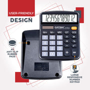CATIGA 12 Digit Desk Calculator, Desktop Calculators with Large LCD Display & Big Buttons, Basic Simple 4 Function Solar Calculator, Dual Power Solar & Battery for School, Office & Home (CD-2786)