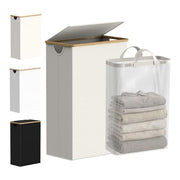 efluky Slim Laundry Hamper with Lid and Removable Bag, 75L Beige | Narrow Laundry Basket with Bamboo Handles, Skinny Dirty Clothes Hampers for Laundry, Bedroom, Bathroom & Dorm