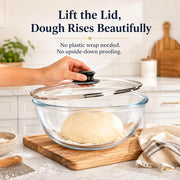 6 QT Large Glass Mixing Bowl with Lid for Sourdough Bread Making & Proofing | Thick Glass Salad Bowl Extra Large Glass Bowl for Baking Food Prep Dishwasher Microwave Freezer Safe Clear Dough Rising