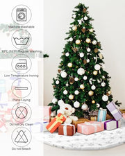 COOLWUFAN 48 Inches Faux Fur Christmas Tree Skirt, Silver Sequin Snowflake | White Christmas Tree Skirt Decor for Holiday Parties and Seasonal Home Decorating