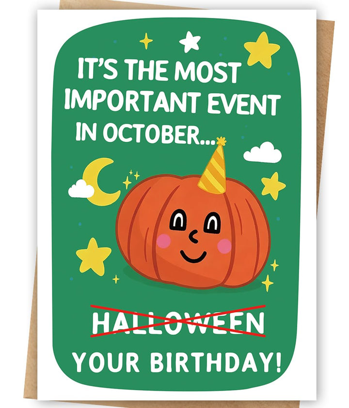 LiuuLi Halloween Birthday Card Gift for Her Him Women Men with Envelope | Halloween Themed Birthday Card with Spooky Pumpkin Design, Message Inside, Envelope Included, Perfect for October Birthday
