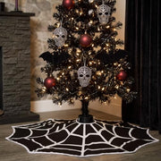 Junkin 48" Gothic Halloween Tree Skirt Black Christmas Tree Skirt | Halloween Spider Web Tree Skirt, Christmas Black and White Spooky Mat, Farmhouse Decoration, Home Seasonal Winter Room Decor