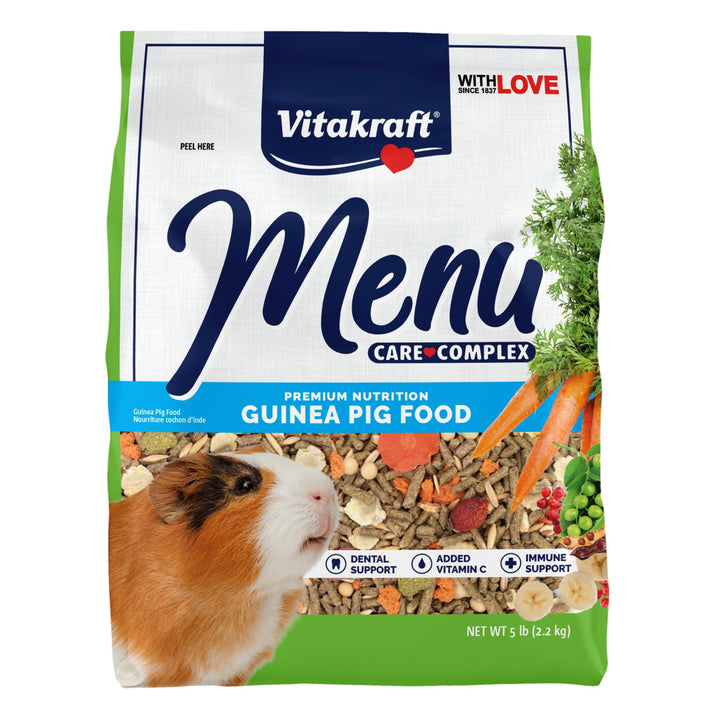 Vitakraft Menu Guinea Pig Food 5 lb. | Vitamin-C Enriched, Nutrient-Rich Seed & Pellet Blend, Daily Diet Formula, Resealable Bag, 5 lb Pack