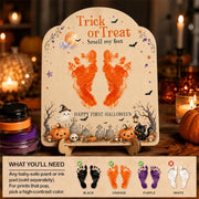 Baby's First Halloween Sign - Trick or Treat Smell My Feet Sign | DIY Footprint Keepsake Wood Craft Kit for Baby Boy & Girl, Babies 1st Halloween Sign, Stand Included, 9.25 x 7.75 in