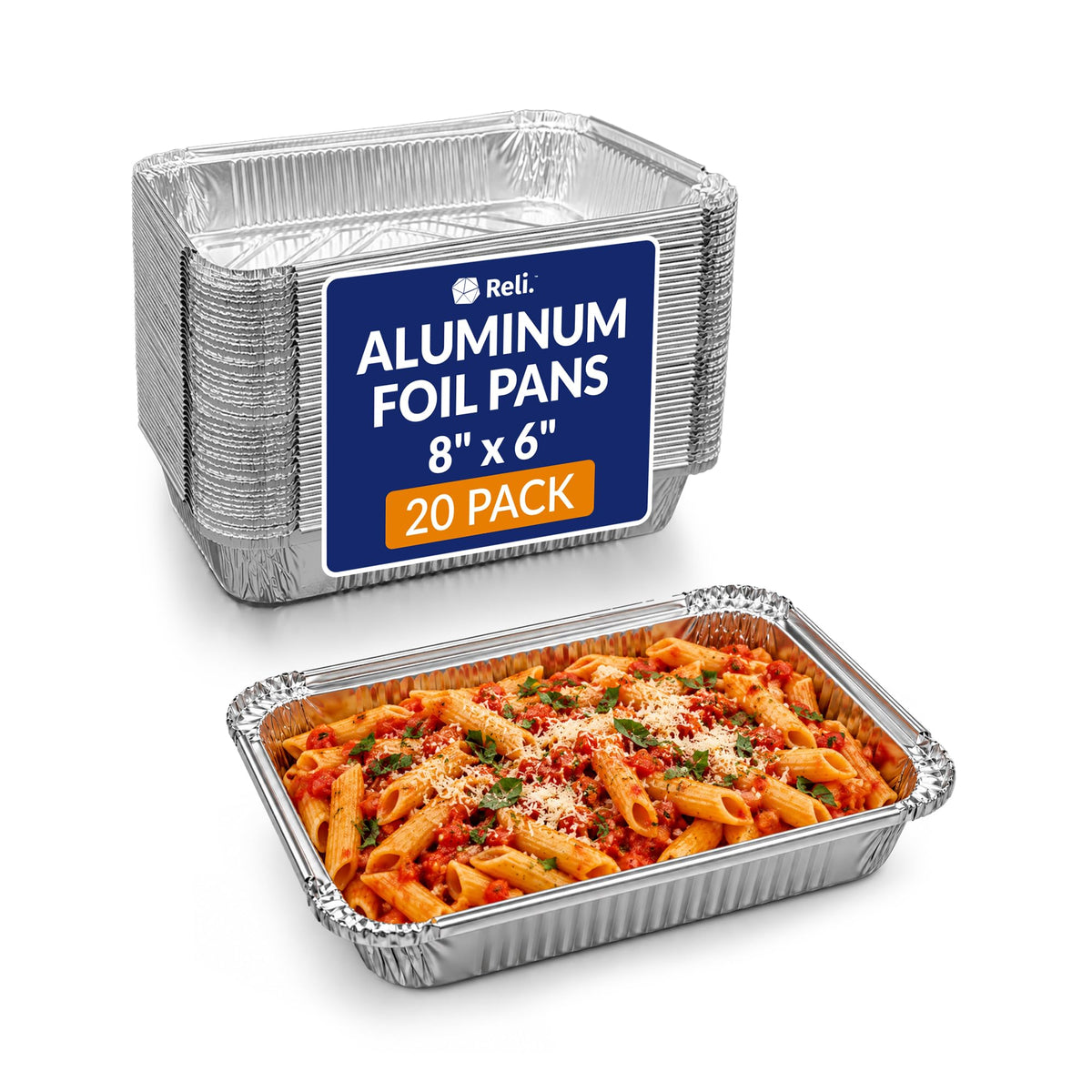 Reli. Aluminum Foil Pans 8x6 (20 Pack) Grill Drip Pans Disposable | Fits Weber & Most Gas/Charcoal Grills | Grease Liner Trays for Easy Cleanup | Oven & Freezer Safe