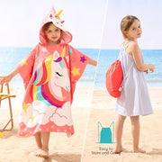 Joiedomi Kids Beach Towels with Hood for 3-10 Years Boys Girls Unicorn Hooded Toddler Bath Towel Poncho Absorbent Quick Dry Soft Microfiber Swim Robe with Backpack Lightweight 30"x30" for Beach Pool