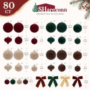 SHareconn 80pcs Velvet Christmas Tree Balls Ornaments Set Decorations Red