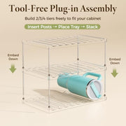 LAMU Stackable Water Bottle Organizer Holder Tumbler Cup Storage Rack | 3 Tier Clear PET Holder for Stanley 16-40oz Large Water Bottle Tumbler Cup Storage for Kitchen Cabinet Pantry Countertop
