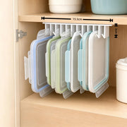Lid Loft Lid Organizer, 10-Slot Hanging Organizer in Cabinet, Under Cabinet Lid Organizer for Food Containers, Cabinet Mounted Kitchen Lid Rack for Plastic and Glass Container Covers (White-2PC)
