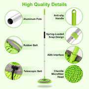 Ordenado 62" Car Wash Brush kit with Long Handle & Scratch-Free Refill Head | Chenille Microfiber Car Wash Mop Mitt, Car Washing Stick, Car Clean Brush Kit, Car Cleaning Supplies for RV Truck Boat, Green