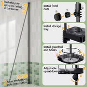 shuang qing 360° Rotating Corner Shower Caddy Tension Pole Organizer, Black | 4-Tier rotating shelves with hooks, adjustable tray height, upgraded rustproof metal pole, removable trays for shower storage