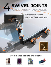 LISEN iPad Holder for Car Tablet Mount, 4 in 1 Adjust Arm Back Seat Stand | Car Accessories for Women, Car Interior Kit Organizer, Road Trip Essentials Kids, Toddler Travel Essential Car Mount Headrest