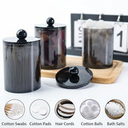 2 Pcs Acrylic Qtip Holder, Cotton Ball Holder Jars with Lids, Black | Apothecary Jars for Cotton Swabs, Balls, Pads and Floss Picks, Bathroom Vanity Organizer