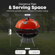 GasOne 14-inch Portable Charcoal Barbecue Grill with Thermometer – Red | 3-Point Locking Lid for Heat Preservation – Dual Venting System – Small Charcoal Grill for Backyard, Camping, Boat