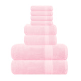 GLAMBURG Ultra Soft 8-Piece Towel Set - 100% Pure Ringspun Cotton, Contains 2 Oversized Bath Towels 27x54, 2 Hand Towels 16x28, 4 Wash Cloths 13x13 - Ideal for Everyday use, Hotel & Spa - Pink