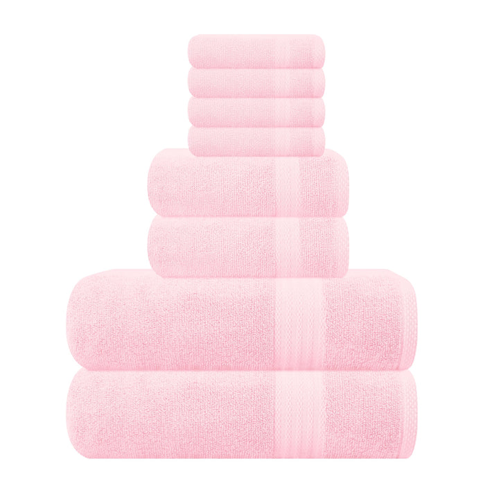 GLAMBURG Ultra Soft 8-Piece Towel Set - 100% Pure Ringspun Cotton, Contains 2 Oversized Bath Towels 27x54, 2 Hand Towels 16x28, 4 Wash Cloths 13x13 - Ideal for Everyday use, Hotel & Spa - Pink