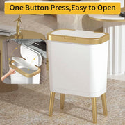 Procade 4 Gallon Bathroom Trash Can with Lid,Slim White and Gold Trash Bin | Bedroom Garbage can with Legs,Plastic Dog Proof Wastebaskets, Room Decor Bin for Kitchen,Office,Dorm,Laundry,Restroom,Rv