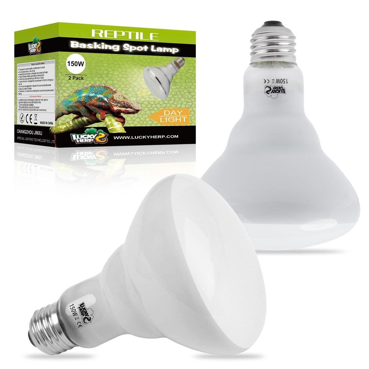 LUCKY HERP Heat Lamp Bulbs - 150W Reptile Heat Lamp 2 Pack, Daylight Basking Heat Lamp Bulbs for Reptile, UVA Heat Light Bulb for Reptiles, Amphibians, Bearded Dragons, Lizards, Turtles, Chickens