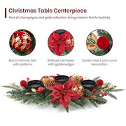 Alupssuc 28" Red Gold Christmas Centerpiece with 3 Candle Trays,1 Pcs | Candle Holders Trays,Dining Table Decoration with Baubles, Pine Cones, Red Berries, Spruce Branches, Flower for Christmas