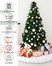 COOLWUFAN 48 Inches Faux Fur Christmas Tree Skirt, Silver Sequin Snowflake | White Christmas Tree Skirt Decor for Holiday Parties and Seasonal Home Decorating