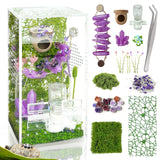 Jumping Spider Enclosure,DIY Insects Habitat,Small Reptile Terrarium Glass House Accessories Set,with Jumping Bridge Hide Water Feeder (Purple)