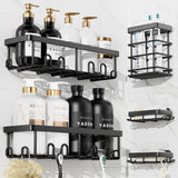 YASONIC Shower Caddy Adhesive, Rustproof Shower Organizer, Wall Shower Rack | Large Capacity Shower Shelves for Inside Shower, Shampoo Shower Holder, Black, 2 Caddies, 2 Soap Dishes, 1 Toothbrush Holder