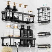 YASONIC Shower Caddy Adhesive, Rustproof Shower Organizer, Wall Shower Rack | Large Capacity Shower Shelves for Inside Shower, Shampoo Shower Holder, Black, 2 Caddies, 2 Soap Dishes, 1 Toothbrush Holder
