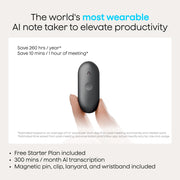 Plaud NotePin S Wearable AI Voice Recorder, Transcribe & Summarize, Black | AI Note Taker for Meetings Interviews, Professionals, Teams, 112 Languages, App Control, Find My, 4 Accessories