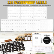 28PCS Spice Jars with Label, 4oz Glass Seasoning Containers with Bamboo Lid | Include 336 Waterproof Labels, Collapsible Funnel, Mark, Brush, Empty Spice Bottle for Cabinet Drawer Rack Organizer BPA-Free