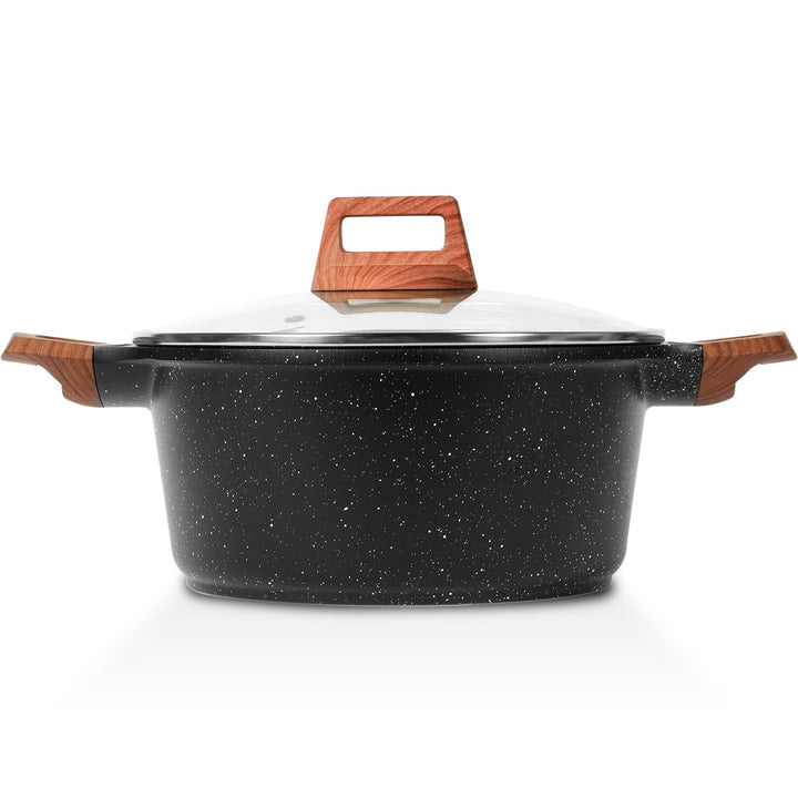 ESLITE LIFE Nonstick Stock Pot with Lid, 5 Quart Granite Casserole Large Soup Pot Pasta Cooking Pot, Induction Compatible, PTFE & PFOA Free, Black