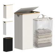 efluky Slim Laundry Hamper with Lid and Removable Bag, 75L Beige | Narrow Laundry Basket with Bamboo Handles, Skinny Dirty Clothes Hampers for Laundry, Bedroom, Bathroom & Dorm