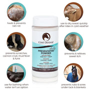 COAT DEFENSE Daily Preventative Powder & Rain Rot Treatment for Horses | Safe & Effective Equine Sweet Itch, Skin Funk, Scratches | Dry Horse Shampoo, 16 oz. | All Natural Ingredients