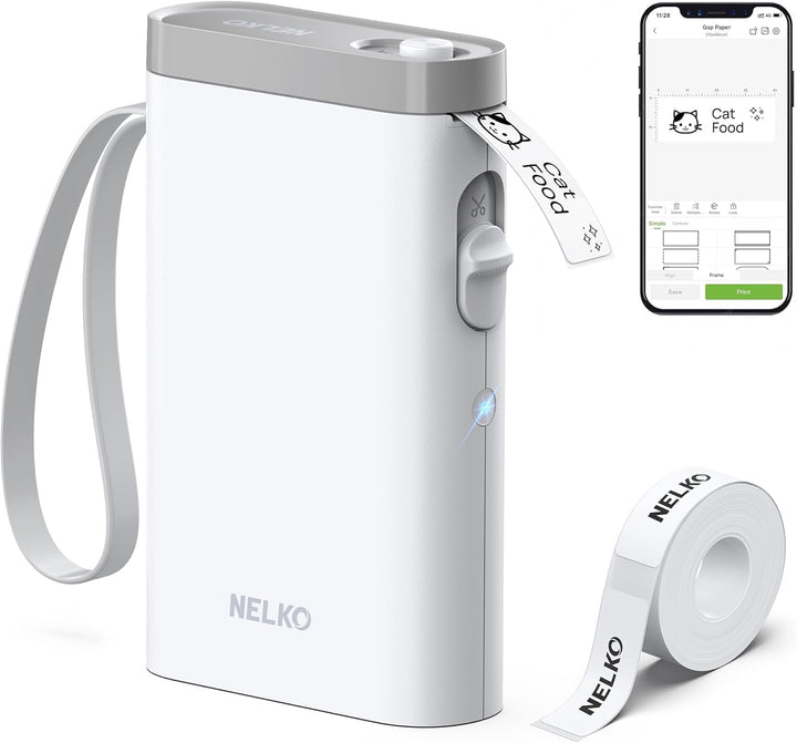 Nelko P21 Label Maker Machine with Tape, Bluetooth Label Printer, White | Creative App & Multiple Templates, Inkless Printing, Built-in Cutter, Ideal for School, Teacher Supplies, Office, and Home