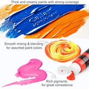Caliart Acrylic Paint Set of 24 Colors with 12 Brushes | Craft Painting Kit for Artists Adults Beginners, Halloween Pumpkin Canvas Wood Rock Ceramic Fabric Art Supplies