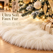 AOGU 48 Inch Faux Fur Christmas Tree Skirt White Plush Skirt for Merry Christmas Party Christmas Tree Decoration