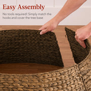 Best Choice Products 36in Christmas Tree Collar, Woven Hyacinth 3-Piece Holiday Rattan Tree Skirt Accessory for Home w/Cord Cut-Out - Chestnut