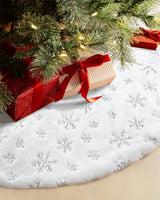 COOLWUFAN 48 Inches Faux Fur Christmas Tree Skirt, Silver Sequin Snowflake | White Christmas Tree Skirt Decor for Holiday Parties and Seasonal Home Decorating