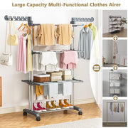Upgraded 4-Tier Clothes Drying Rack, Drying Rack Clothing with Wheels | Large Foldable Laundry Drying Rack, Clothes Rack with Side Hooks for Indoor Outdoor Air Drying, 19.68"D x 29.9"W x 67.7"H